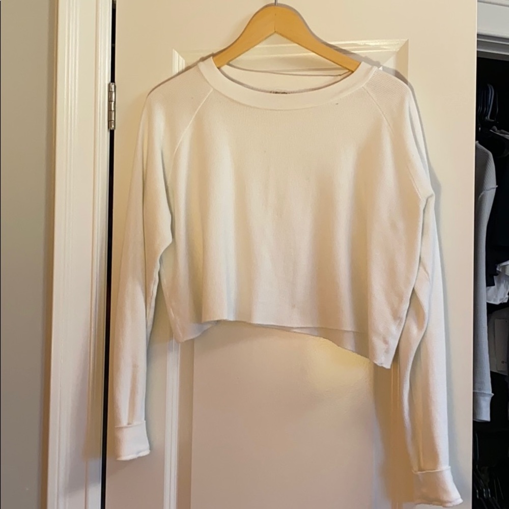White waffleknit crop long sleeve brandy Melville